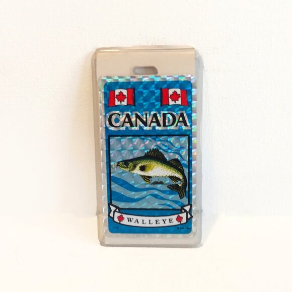 Vintage Holographic-CANADA WALLEYE-Luggage Tag Holder-1988 - Picture 1 of 4